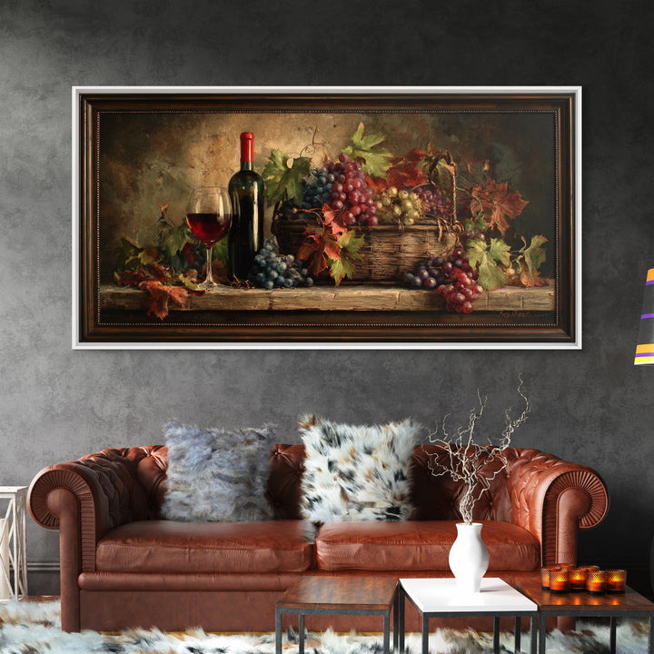 Wine Harvest Basket Framed Canvas Print, Winery Art, Room Decor, Winery Decor, Fine Art, Vineyard, Printable Wall Art, WIN-2x1-18