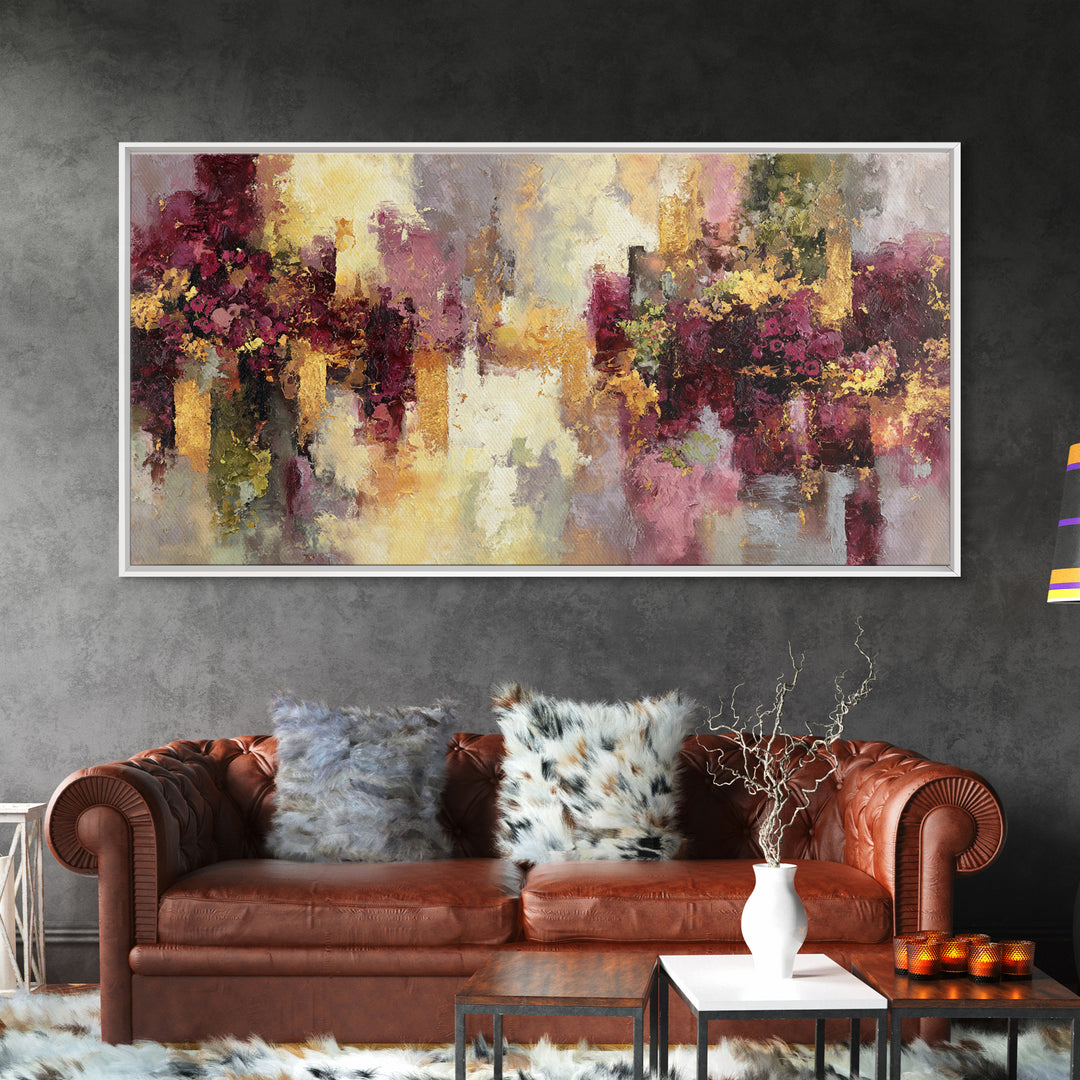 Burgundy Abstract with Gold Accents Framed Canvas Print, Winery Art, Living Room Art, Winery Decor, Abstract Art, Vineyard, WIN-2x1-19