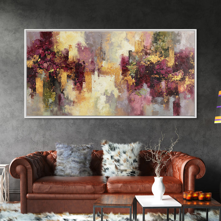 Burgundy Abstract with Gold Accents Framed Canvas Print, Winery Art, Living Room Art, Winery Decor, Abstract Art, Vineyard, WIN-2x1-19