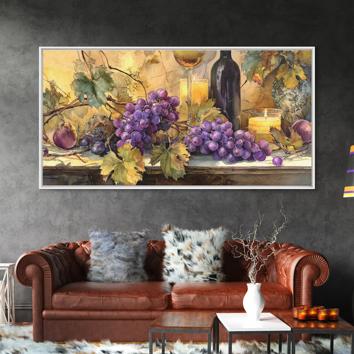 Grapevine Branch with Purple Grapes and Leaves Canvas Print, Winery Art, Art Print, Winery Decor, Fine Art, Vineyard, WIN-2x1-21