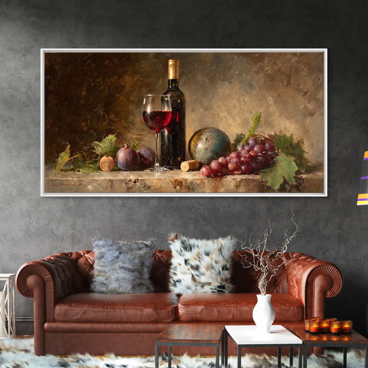 Wine Bottle and Glass Still Life Canvas Print, Winery Art, Textured Painting, Winery Decor, Fine Art, Vineyard, Oil Painting, WIN-2x1-22