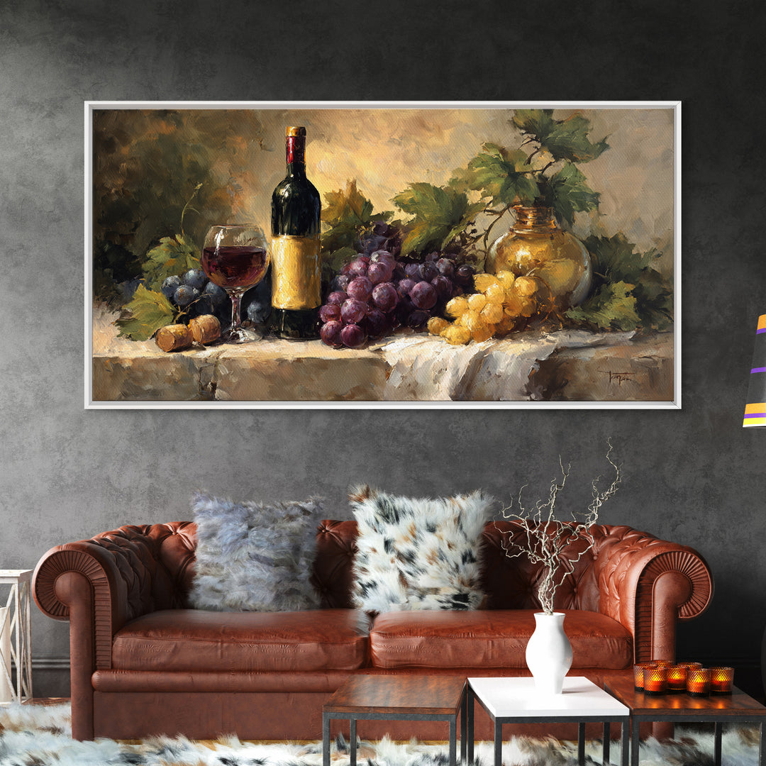 Tuscan Vineyard at Golden Hour Framed Canvas Print, Winery Art, Oil Painting, Winery Decor, Watercolor Art, Vineyard, WIN-2x1-23