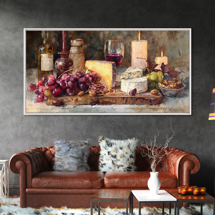 Charcuterie Board with Grapes and Cheese Framed Canvas Print, Winery Art, Painting, Winery Decor, Fine Art, Vineyard, WIN-2x1-33