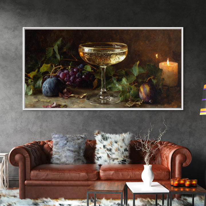 Champagne Coupe with Bubbles and Light Canvas Print, Winery Art, Winery Decor, Oil Painting, Vineyard, Watercolor Painting, WIN-2x1-39