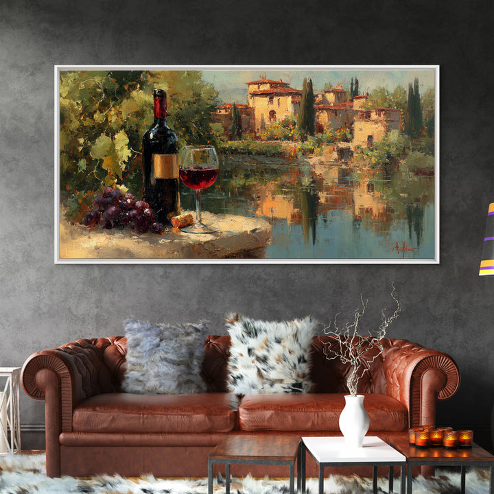 Italian Villa Vineyard Landscape Framed Canvas Print, Winery Art, Art, Winery Decor, Fine Art, Vineyard, Farmhouse Decor, WIN-2x1-40