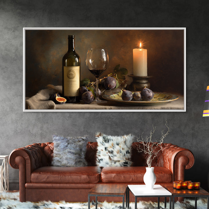 Wine Bottle and Glass Still Life Framed Canvas Print, Winery Art, Art, Winery Decor, Fine Art, Vineyard, Farmhouse Decor, WIN-2x1-46