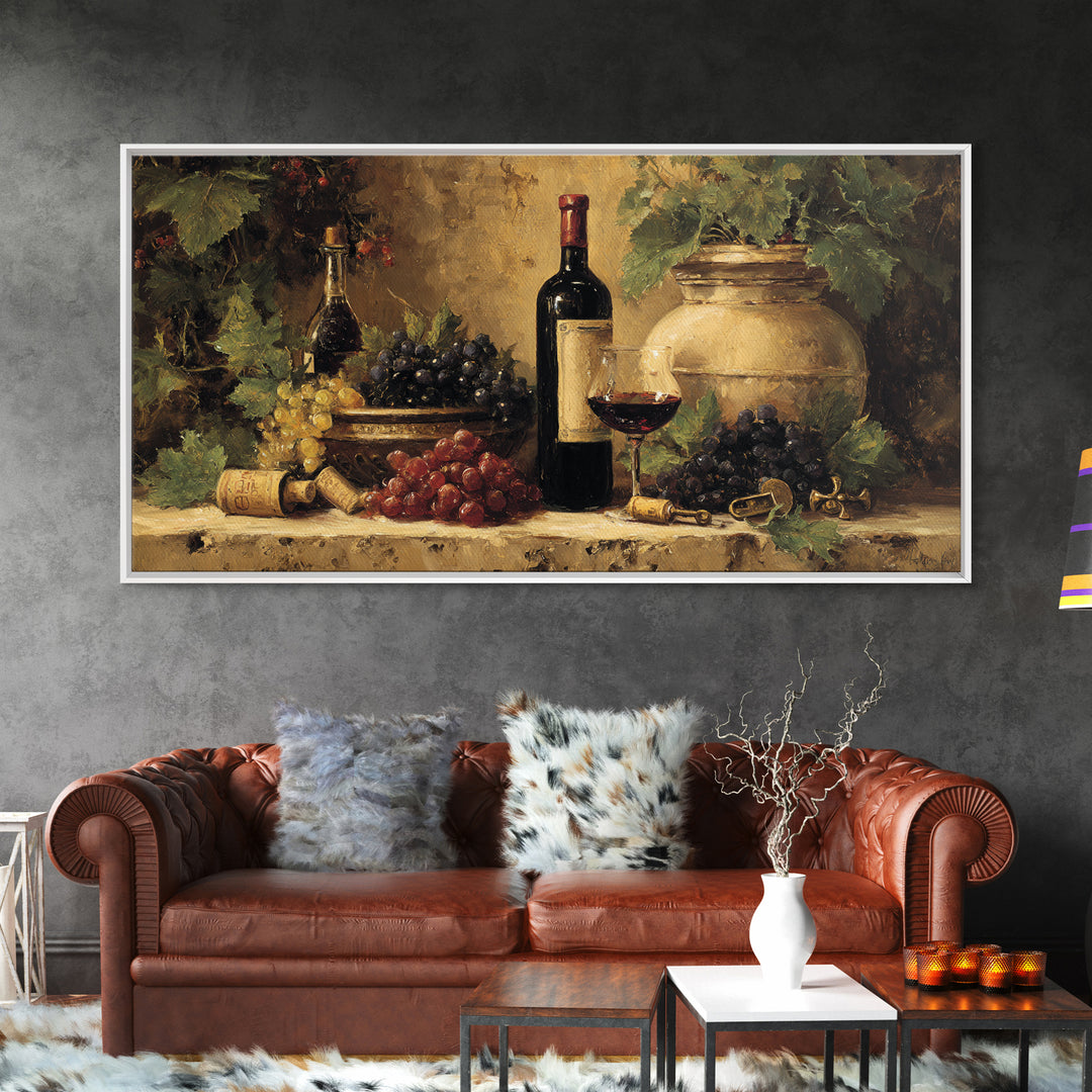 Old Cellar Key and Wine Label Shapes Framed Canvas Print, Winery Art, Print, Winery Decor, Abstract Art, Vineyard, WIN-2x1-56