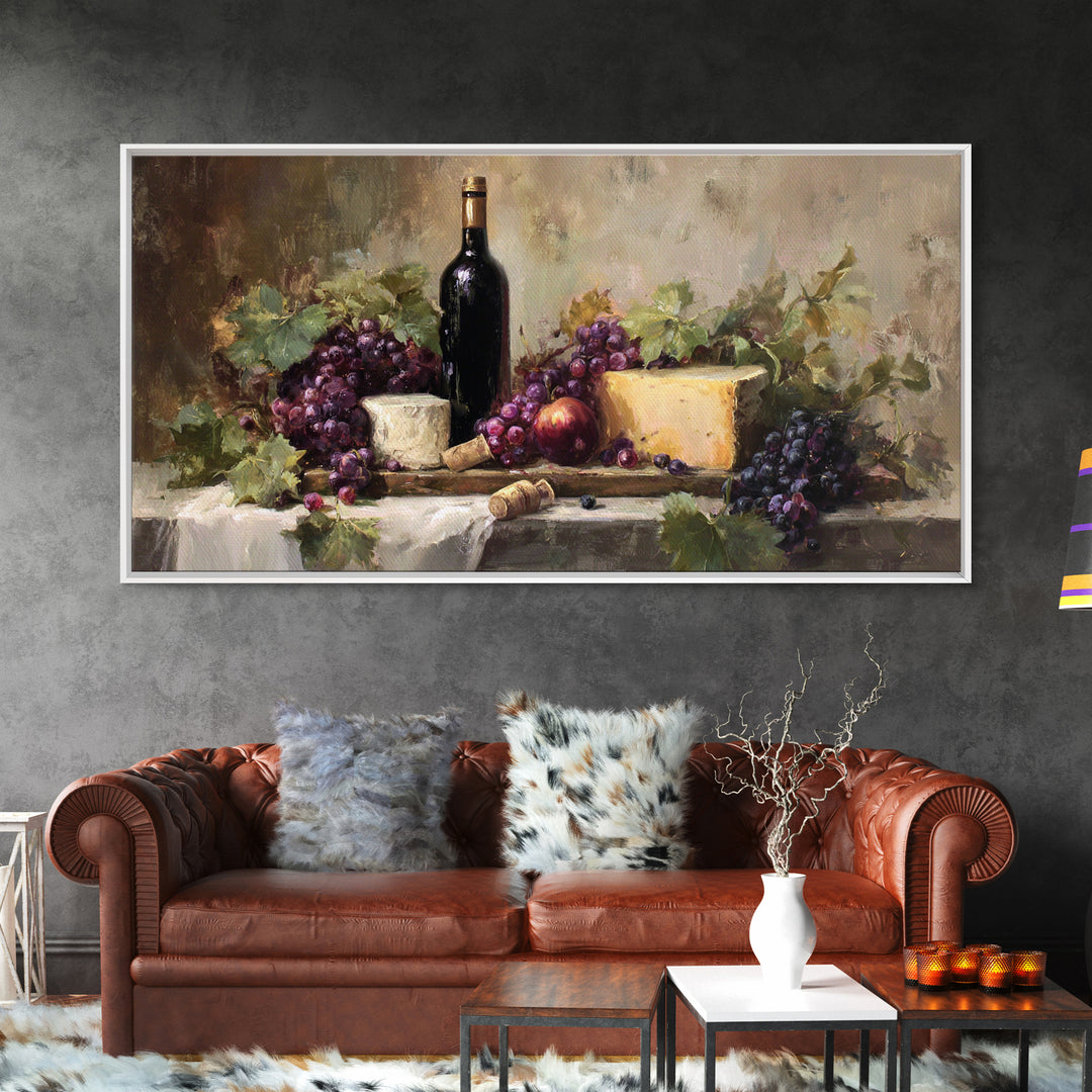 Charcuterie Board with Grapes and Cheese Canvas Print, Winery Art, Wall Hanging, Winery Decor, Vineyard, Preppy Wall Art, WIN-2x1-57