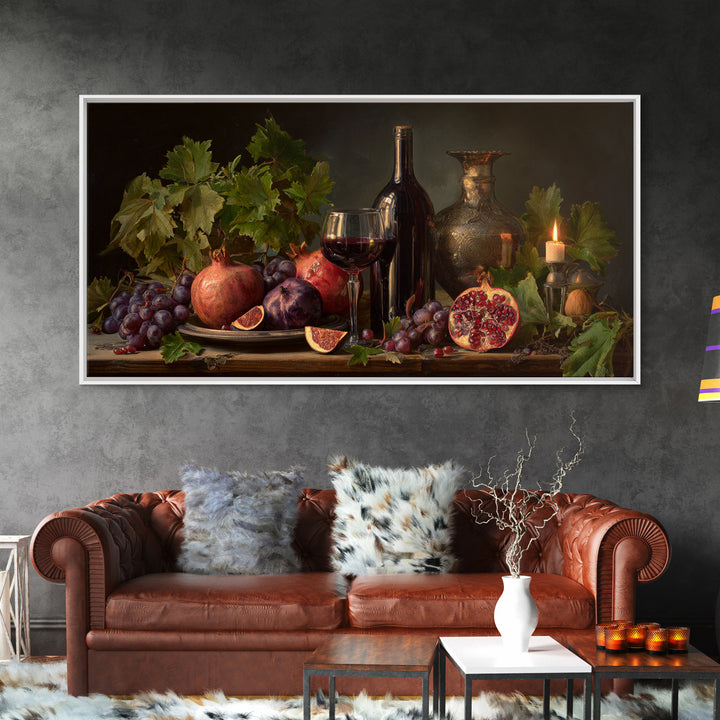Pomegranate Figs and Red Wine Composition Canvas Print, Winery Art, Artwork, Winery Decor, Fine Art, Vineyard, Bar Decor, WIN-2x1-61