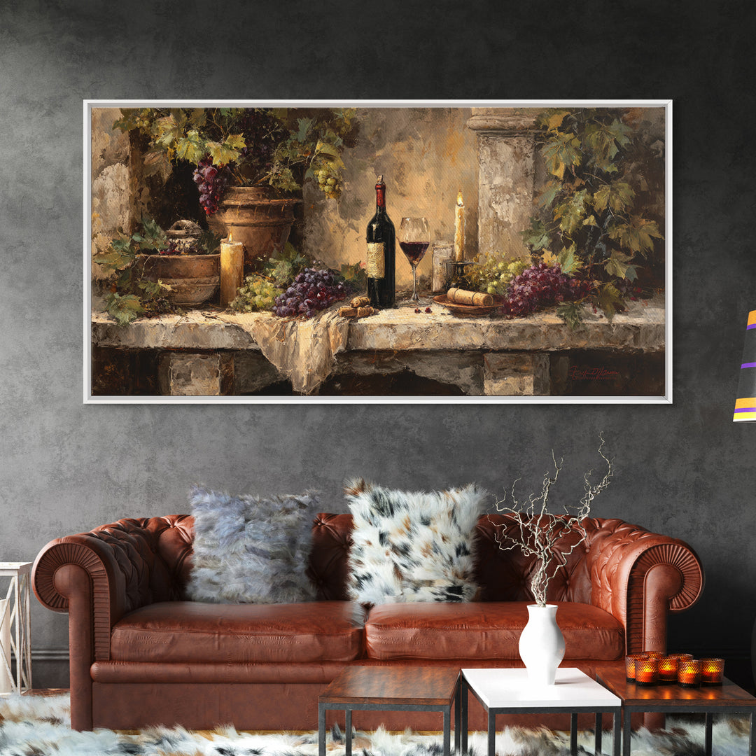 Italian Villa Vineyard Landscape Canvas Print, Winery Art, Winery Decor, Oil Painting, Vineyard, Retro Wall Art, WIN-2x1-64