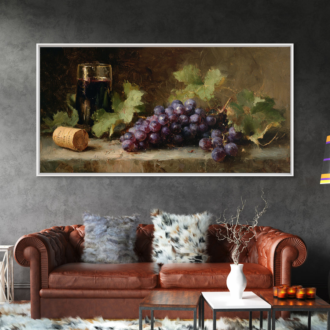 Single Grape Cluster Botanical Study Framed Canvas Print, Winery Art, Kitchen Decor, Winery Decor, Fine Art, Vineyard, WIN-2x1-65