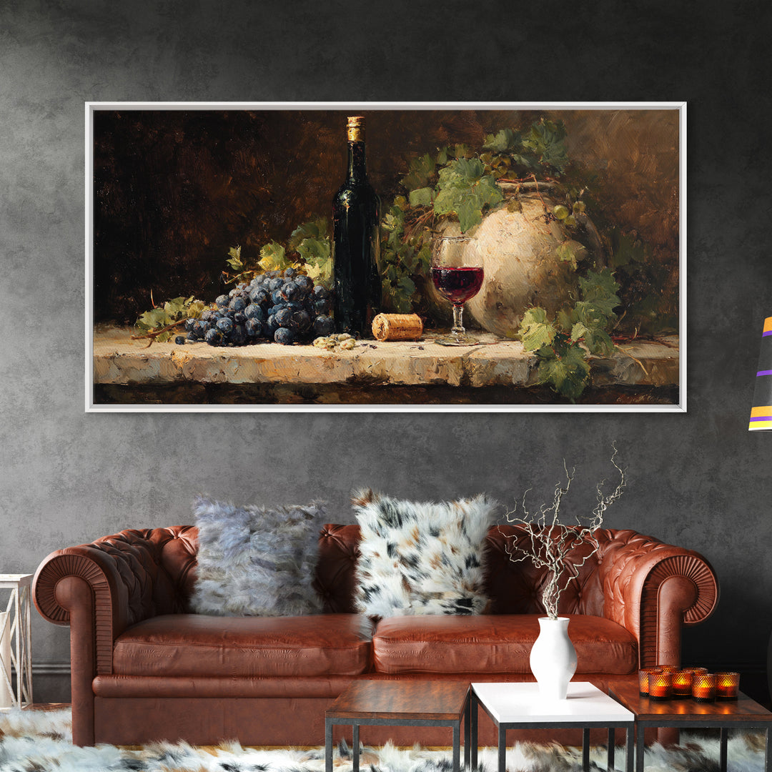 Olive Branch and Wine Glass Mediterranean Still Canvas Print, Winery Art, Oil Painting, Winery Decor, Watercolor Art, Vineyard, WIN-2x1-68