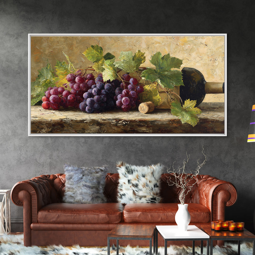 Grapevine Branch with Purple Grapes and Leaves Canvas Print, Winery Art, Wall Art Print, Winery Decor, Watercolor Art, Vineyard, WIN-2x1-69