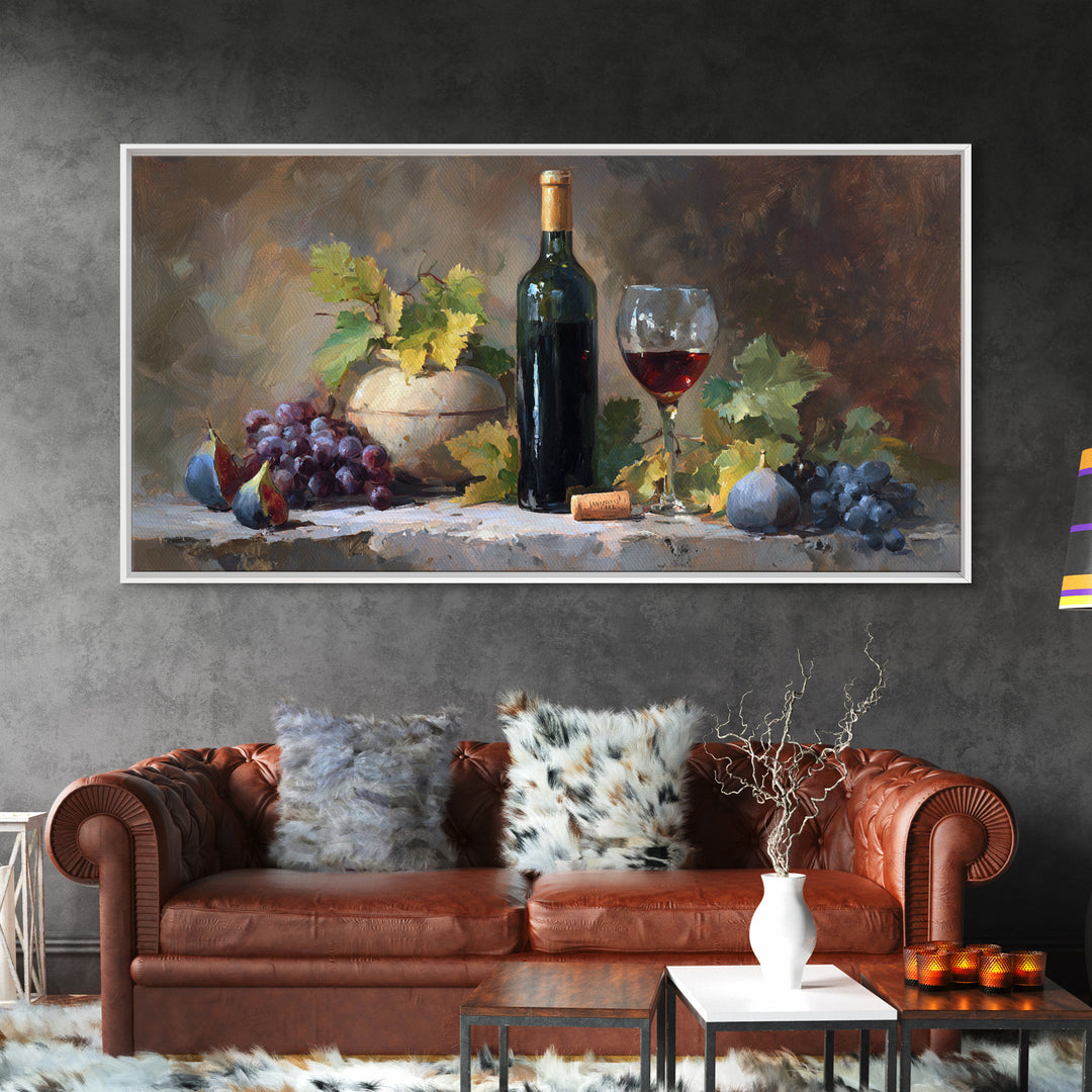 Wine Bottle and Glass Still Life Canvas Print, Winery Art, Printable Wall Art, Winery Decor, Fine Art, Vineyard, Retro Wall Art, WIN-2x1-70