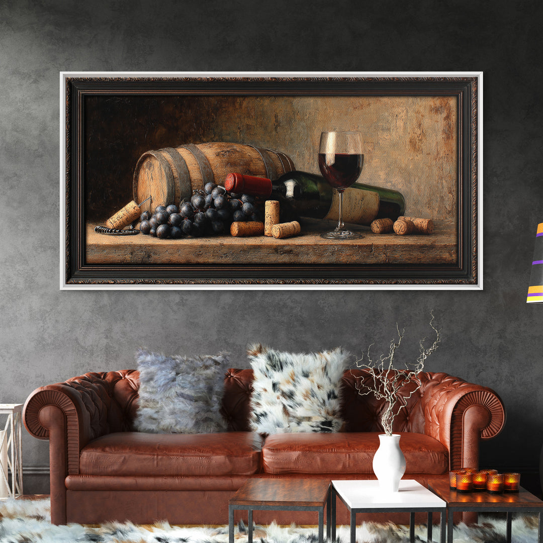 Corkscrew and Corks on Rustic Wood Framed Canvas Print, Winery Art, Wall Hanging, Winery Decor, Vineyard, Preppy Wall Art, WIN-2x1-72