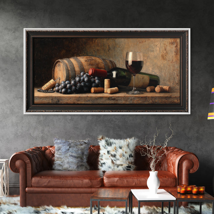 Corkscrew and Corks on Rustic Wood Framed Canvas Print, Winery Art, Wall Hanging, Winery Decor, Vineyard, Preppy Wall Art, WIN-2x1-72
