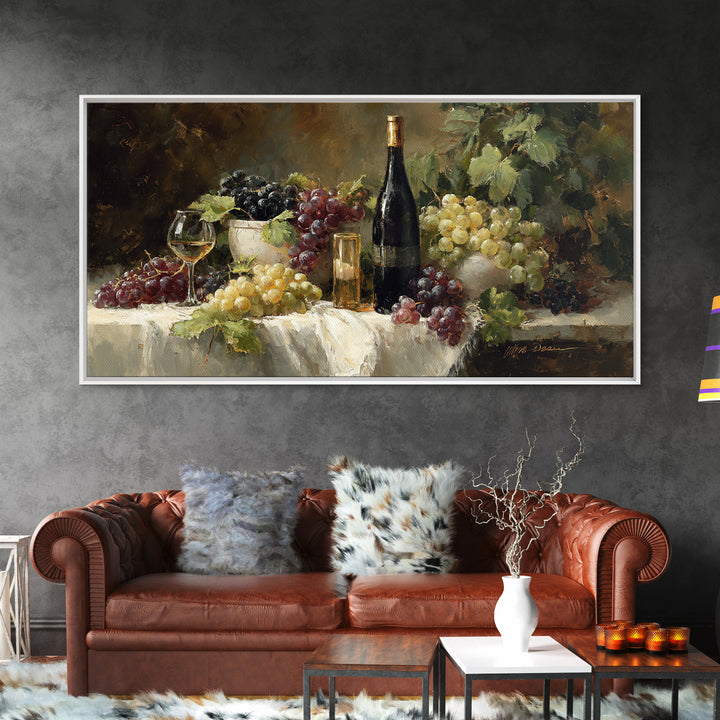 Champagne Grapes and White Linen Still Life Canvas Print, Winery Art, Framed Art, Winery Decor, Abstract Art, Vineyard, WIN-2x1-73