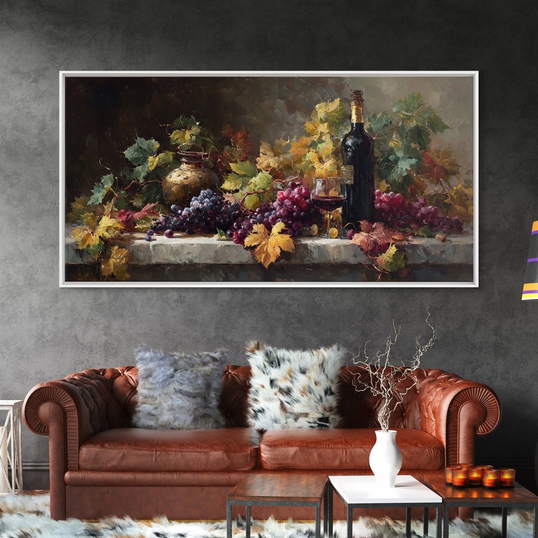 Vine Leaves Turning Autumn Red and Gold Framed Canvas Print, Winery Art, Living Room Art, Winery Decor, Fine Art, Vineyard, WIN-2x1-79