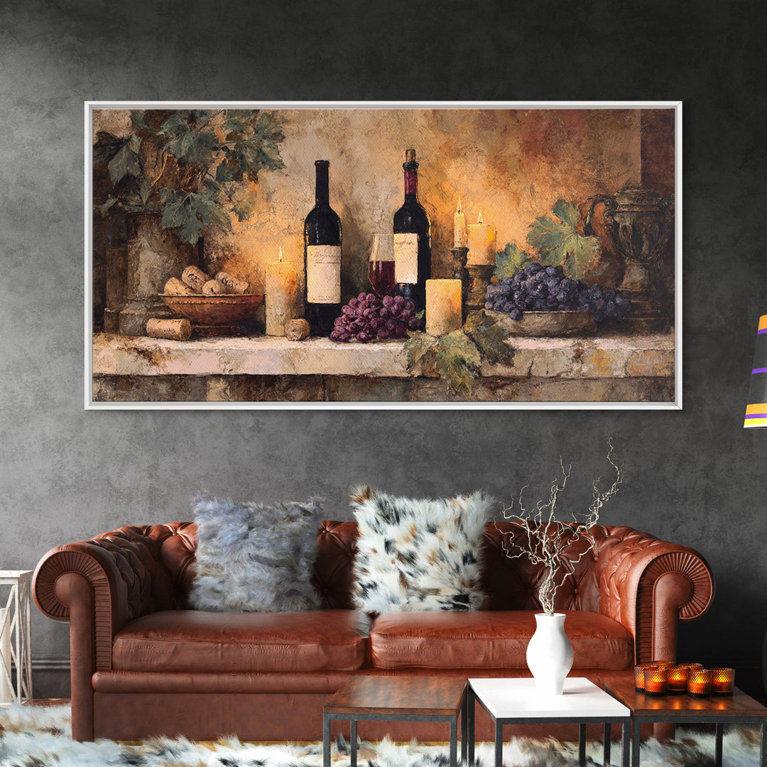 Old Cellar Key and Wine Label Shapes Framed Canvas Print, Winery Art, Luxury Decor, Winery Decor, Abstract Art, Vineyard, WIN-2x1-8