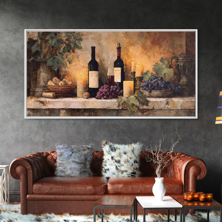 Old Cellar Key and Wine Label Shapes Framed Canvas Print, Winery Art, Luxury Decor, Winery Decor, Abstract Art, Vineyard, WIN-2x1-8