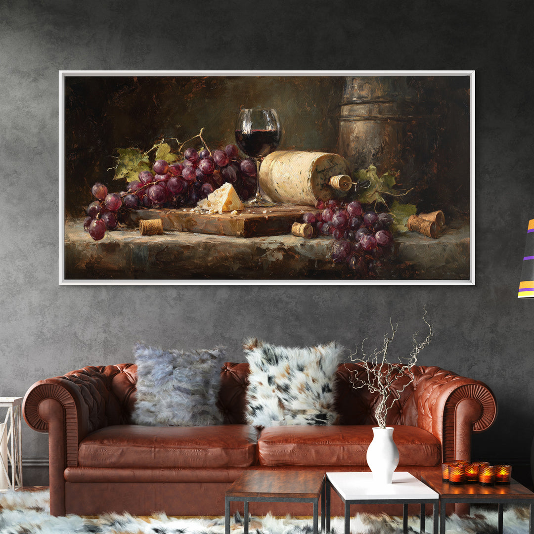 Charcuterie Board with Grapes and Cheese Framed Canvas Print, Winery Art, Kitchen Art, Winery Decor, Watercolor Art, Vineyard, WIN-2x1-81