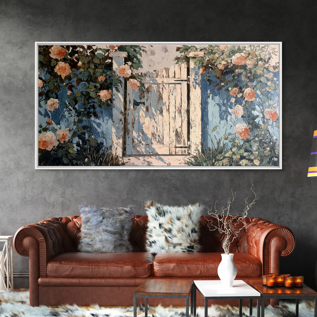 Vineyard Gate with Climbing Roses Framed Canvas Print, Winery Art, Wall Decor, Winery Decor, Fine Art, Vineyard, Kitchen Art, WIN-2x1-83