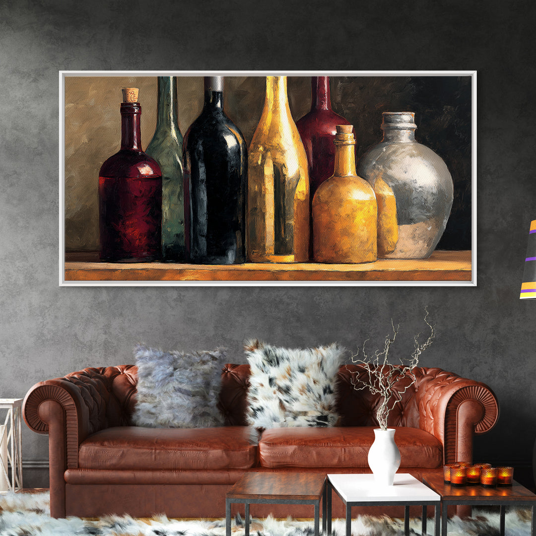 Black and Gold Wine Bottle Silhouette Framed Canvas Print, Winery Art, Wall Art Print, Winery Decor, Fine Art, Vineyard, WIN-2x1-84