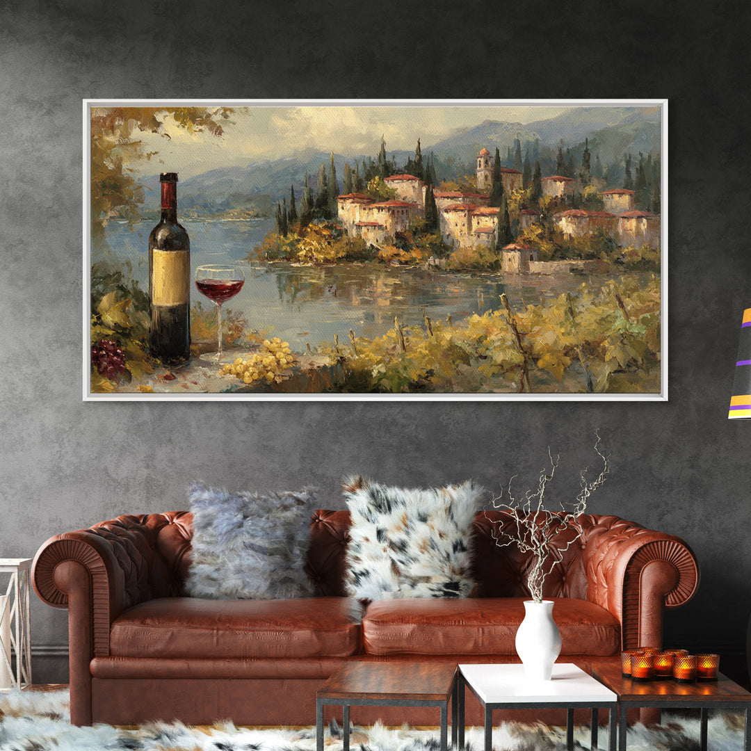Italian Villa Vineyard Landscape Framed Canvas Print, Winery Art, Framed Art, Winery Decor, Fine Art, Vineyard, Landscape Art, WIN-2x1-88