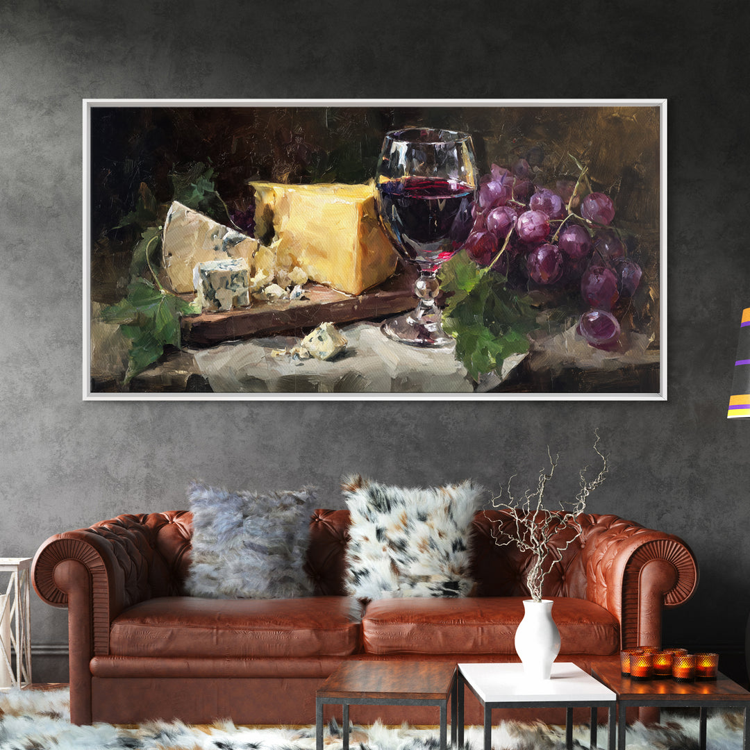 Charcuterie Board with Grapes and Cheese Framed Canvas Print, Winery Art, Painting, Winery Decor, Fine Art, Vineyard, WIN-2x1-9