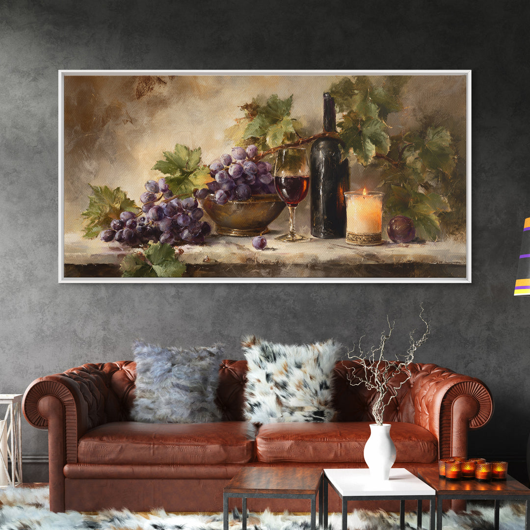 Grapevine Branch with Purple Grapes and Leaves Canvas Print, Winery Art, Wall Art Print, Winery Decor, Watercolor Art, Vineyard, WIN-2x1-93