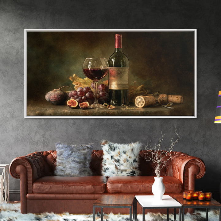 Wine Bottle and Glass Still Life Canvas Print, Winery Art, Printable Wall Art, Winery Decor, Fine Art, Vineyard, Retro Wall Art, WIN-2x1-94