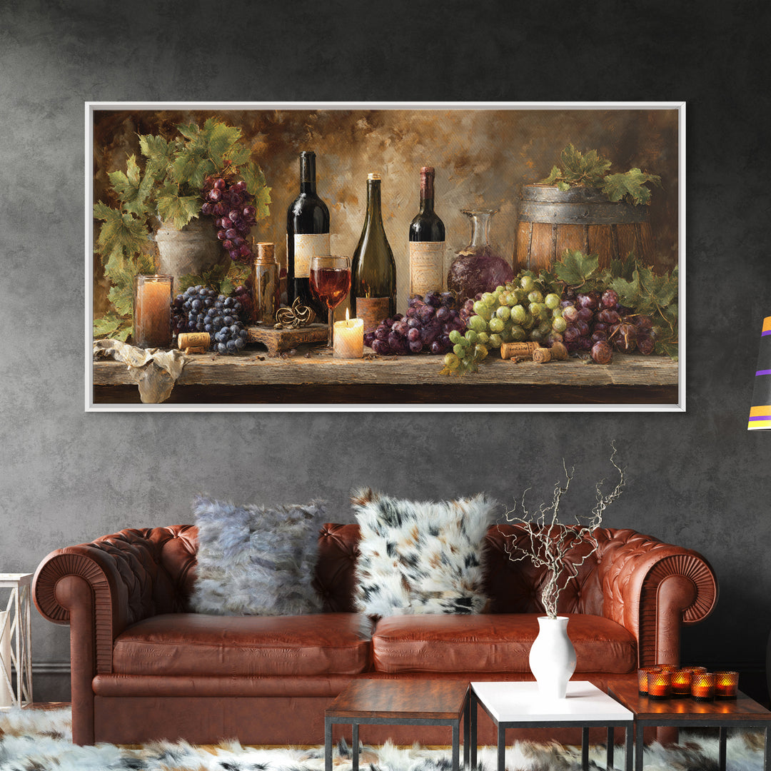 Corkscrew and Corks on Rustic Wood Framed Canvas Print, Winery Art, Kitchen Wall Decor, Winery Decor, Oil Painting, Vineyard, WIN-2x1-96