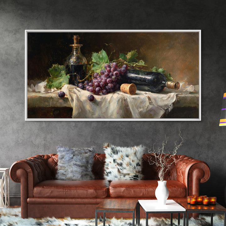 Champagne Grapes and White Linen Still Life Framed Canvas Print, Winery Art, Watercolor Painting, Winery Decor, Abstract Art, WIN-2x1-97