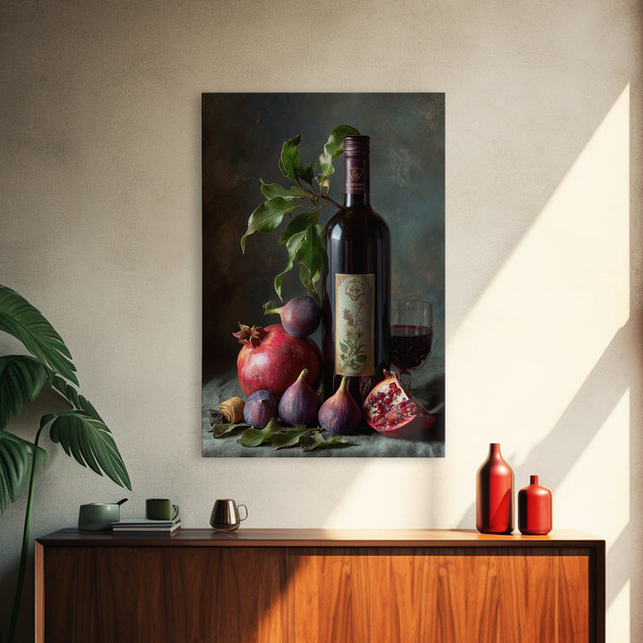 Pomegranate Figs and Red Wine Composition Framed Canvas Print, Winery Art, Printable Wall Art, Winery Decor, Fine Art, Vineyard, WIN-2x3-1