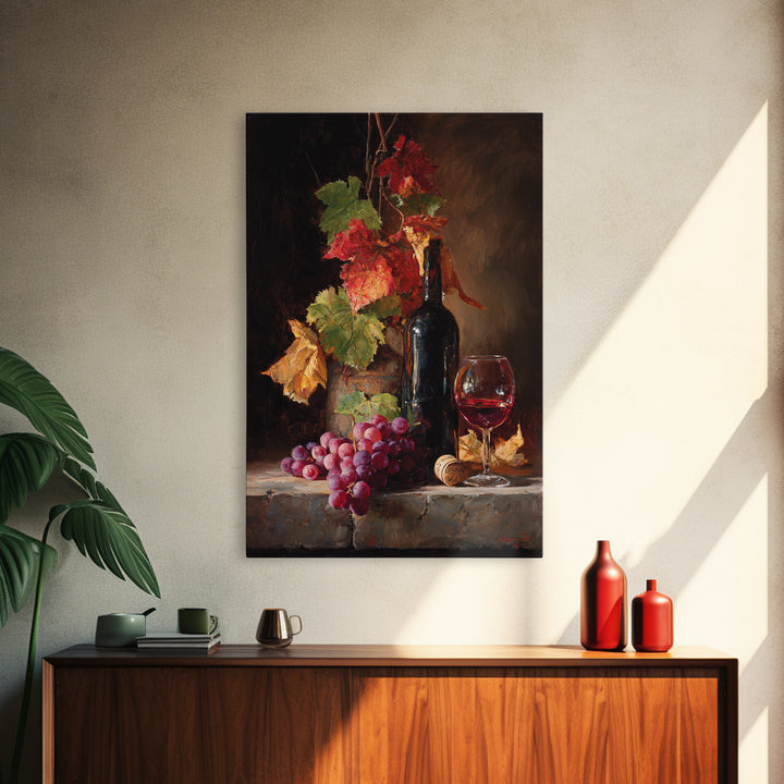 Vine Leaves Turning Autumn Red and Gold Framed Canvas Print, Winery Art, Contemporary Art, Winery Decor, Fine Art, Vineyard, WIN-2x3-19