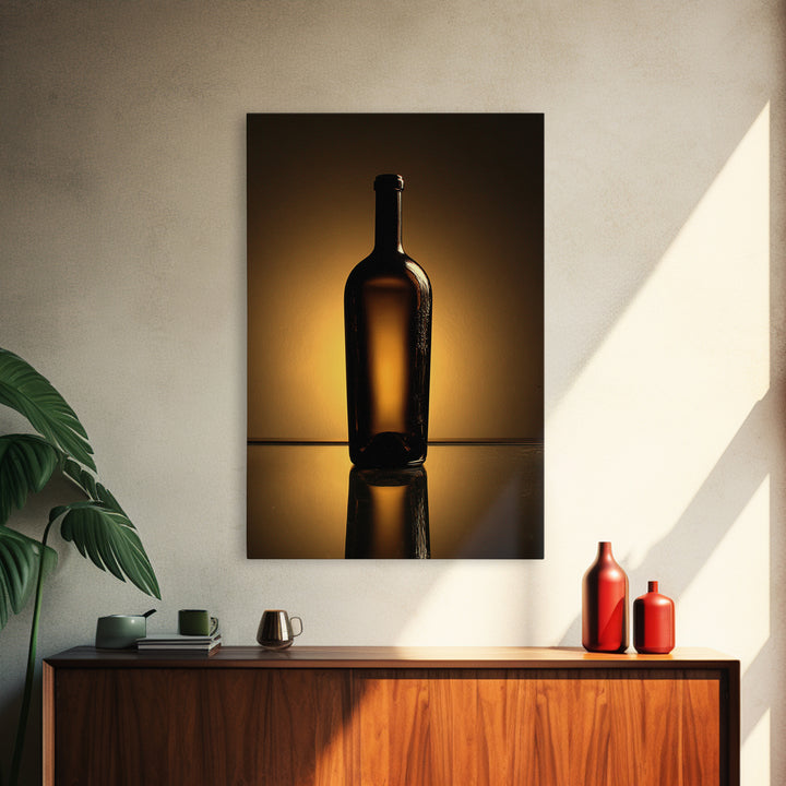 Black and Gold Wine Bottle Silhouette Framed Canvas Print, Winery Art, Modern Decor, Winery Decor, Fine Art, Vineyard, WIN-2x3-24