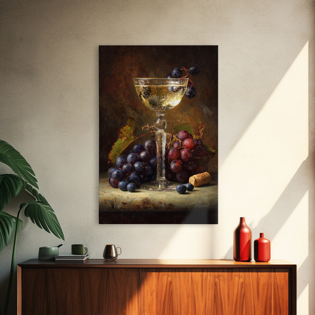 Champagne Coupe with Bubbles and Light Framed Canvas Print, Winery Art, Room Decor, Winery Decor, Fine Art, Vineyard, WIN-2x3-3