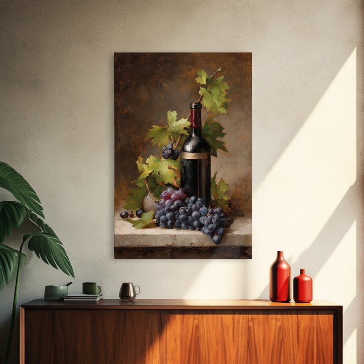 Grapevine Branch with Purple Grapes and Leaves Framed Canvas Print, Winery Art, Kitchen Art, Winery Decor, Fine Art, Vineyard, WIN-2x3-33