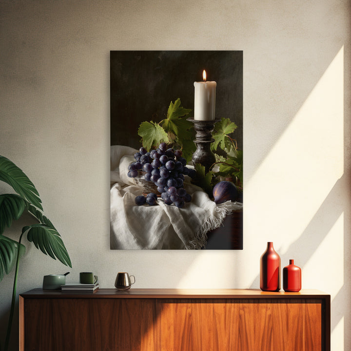 Champagne Grapes and White Linen Still Life Framed Canvas Print, Winery Art, Artwork, Winery Decor, Abstract Art, Vineyard, WIN-2x3-37