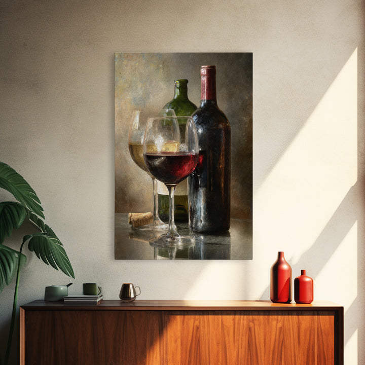 Wine Tasting Flight Rendered as Elegant Still Framed Canvas Print, Winery Art, Winery Decor, Watercolor Art, Vineyard, WIN-2x3-42