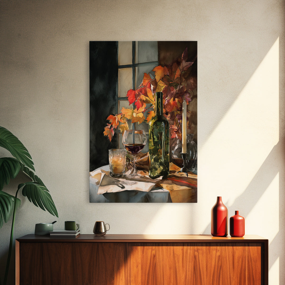 Vine Leaves Turning Autumn Red and Gold Framed Canvas Print, Winery Art, Artwork, Winery Decor, Fine Art, Vineyard, Bar Decor, WIN-2x3-43