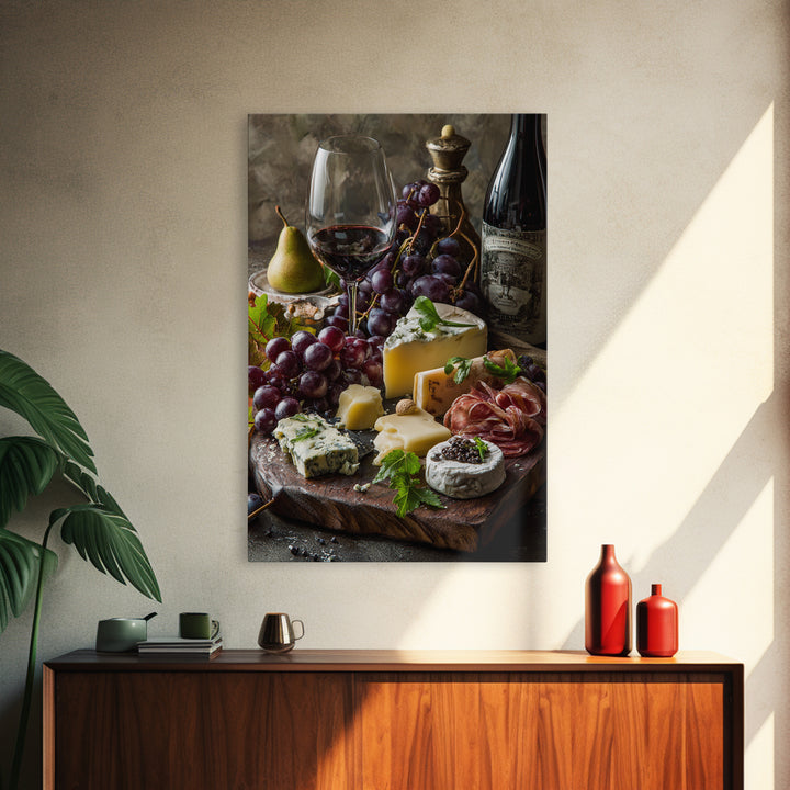 Charcuterie Board with Grapes and Cheese Canvas Print, Winery Art, Kitchen Wall Art, Winery Decor, Fine Art, Vineyard, WIN-2x3-45