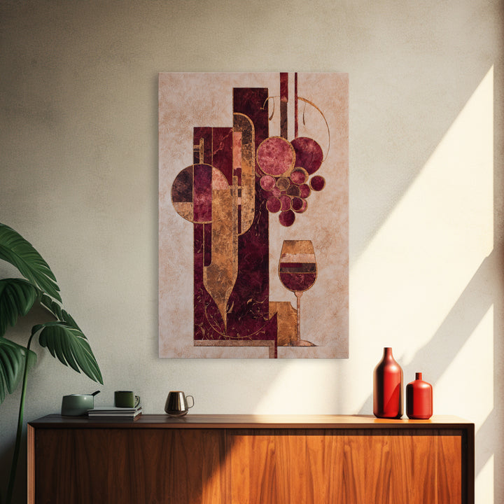 Burgundy Abstract with Gold Accents Framed Canvas Print, Winery Art, Printable Wall Art, Winery Decor, Fine Art, Vineyard, WIN-2x3-55