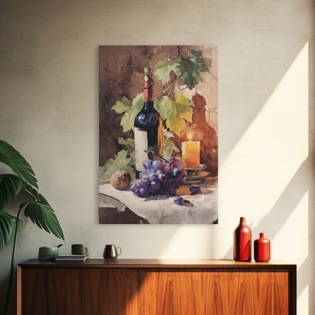 Tuscan Vineyard at Golden Hour Framed Canvas Print, Winery Art, Farmhouse Decor, Winery Decor, Oil Painting, Vineyard, WIN-2x3-59