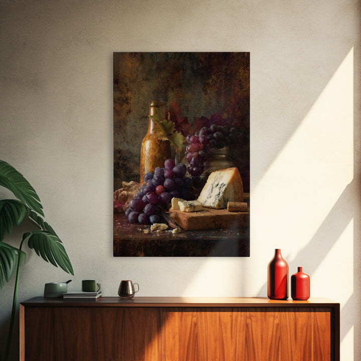 Charcuterie Board with Grapes and Cheese Framed Canvas Print, Winery Art, Wall Art Print, Winery Decor, Fine Art, Vineyard, WIN-2x3-69