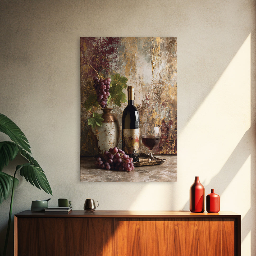 Burgundy Abstract with Gold Accents Canvas Print, Winery Art, Fine Art Print, Winery Decor, Abstract Art, Vineyard, Wall Decor, WIN-2x3-7