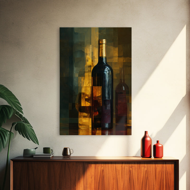 Black and Gold Wine Bottle Silhouette Canvas Print, Winery Art, Winery Decor, Oil Painting, Vineyard, Watercolor Painting, WIN-2x3-72