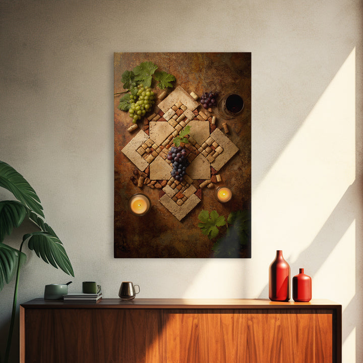 Corks Arranged as Geometric Pattern Framed Canvas Print, Winery Art, Oil Painting, Winery Decor, Abstract Art, Vineyard, WIN-2x3-74