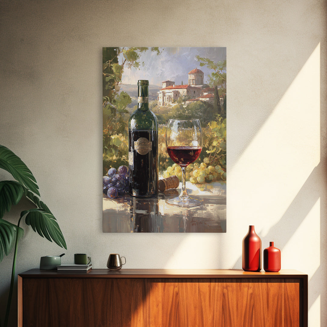 Italian Villa Vineyard Landscape Framed Canvas Print, Winery Art, Matisse Print, Winery Decor, Watercolor Art, Vineyard, WIN-2x3-76