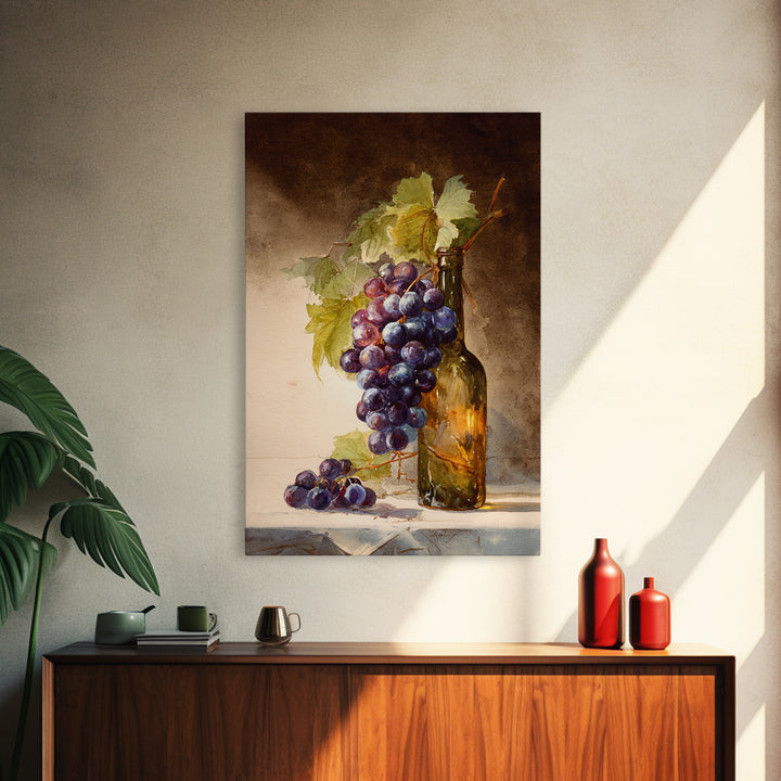 Single Grape Cluster Botanical Study Canvas Print, Winery Art, Retro Wall Art, Winery Decor, Fine Art, Vineyard, Modern Decor, WIN-2x3-77